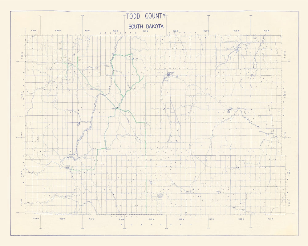 Vintage Map of Todd County, South Dakota 1900 print style example