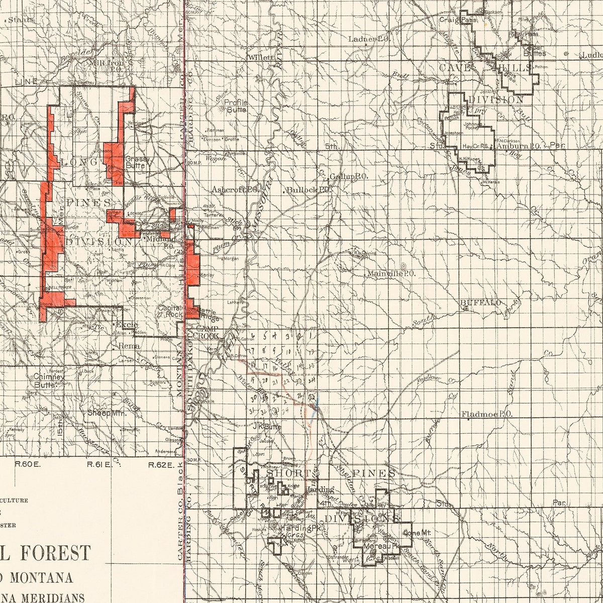 Restored historic details from the 1919 national park map of County, South Dakota