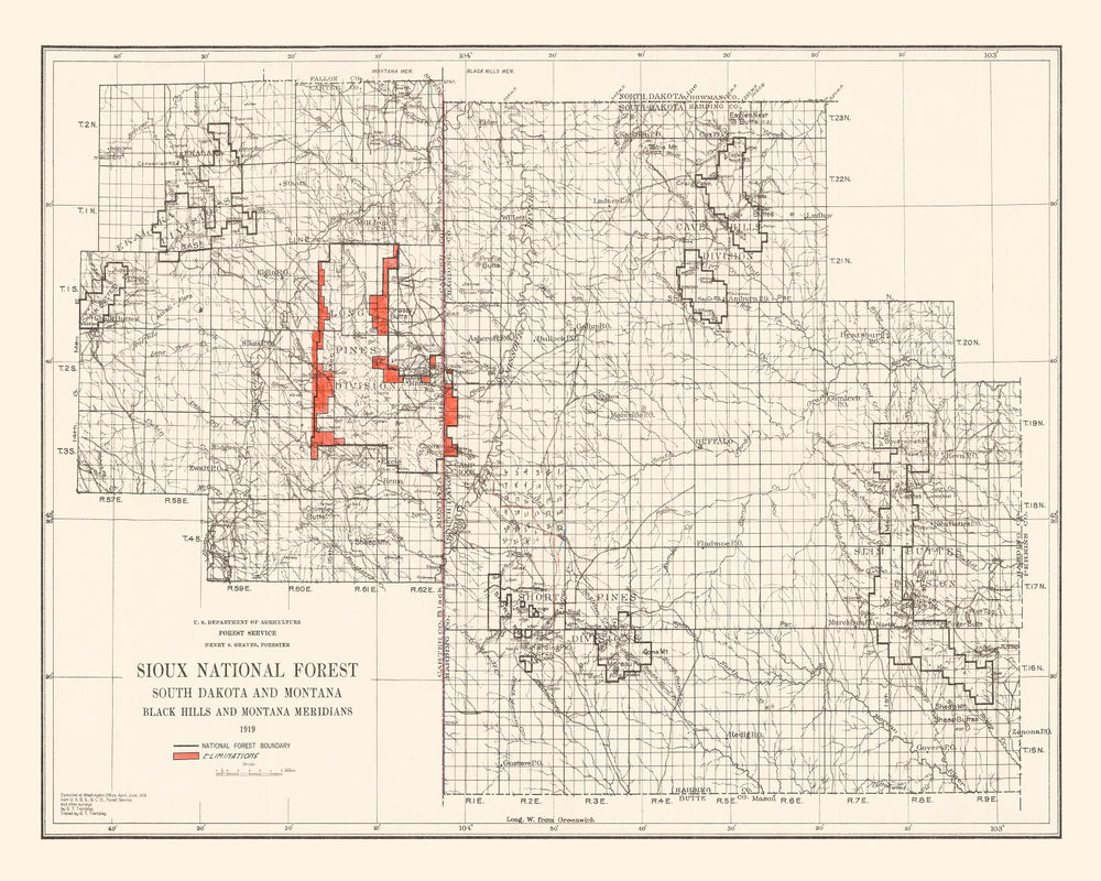 Vintage Sioux National Forest Map 1919 print style example