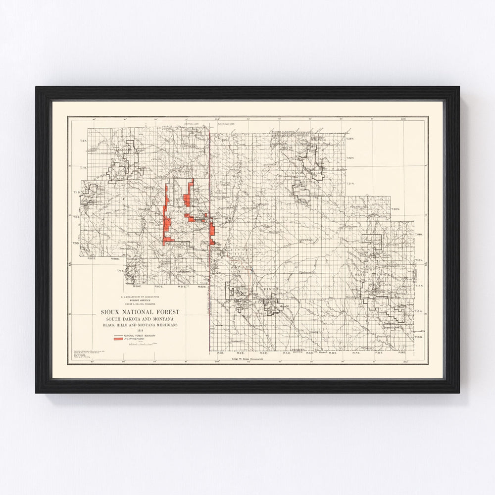 Sioux National Forest Vintage Map 1919