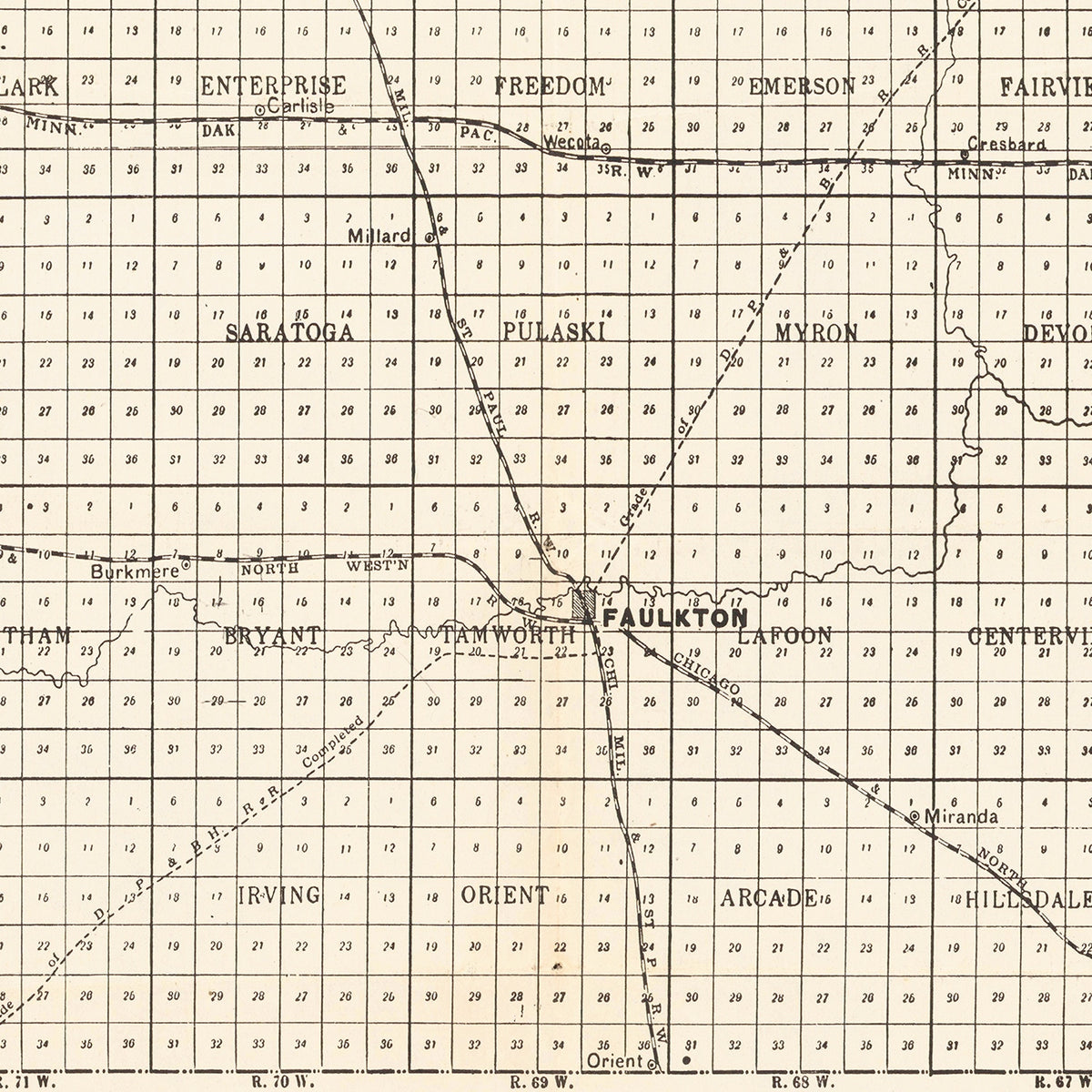 Restored historic details from the 1901 county map of Faulk County, South Dakota
