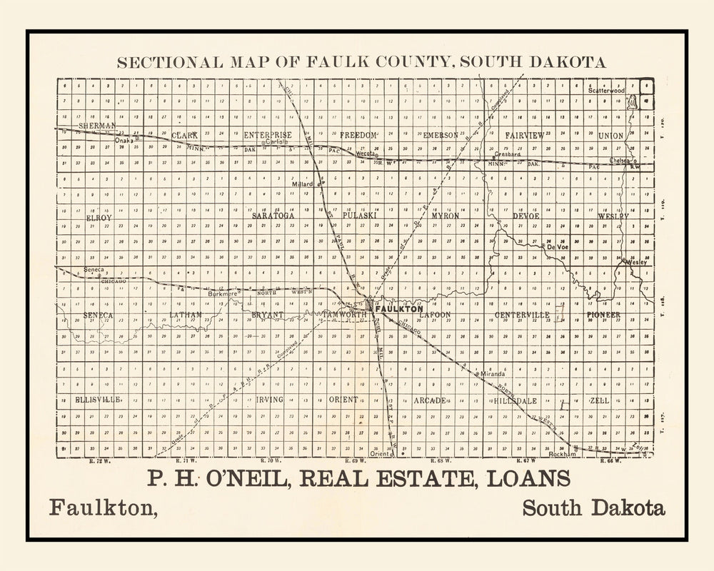 Vintage Map of Faulk County, South Dakota 1901 print style example