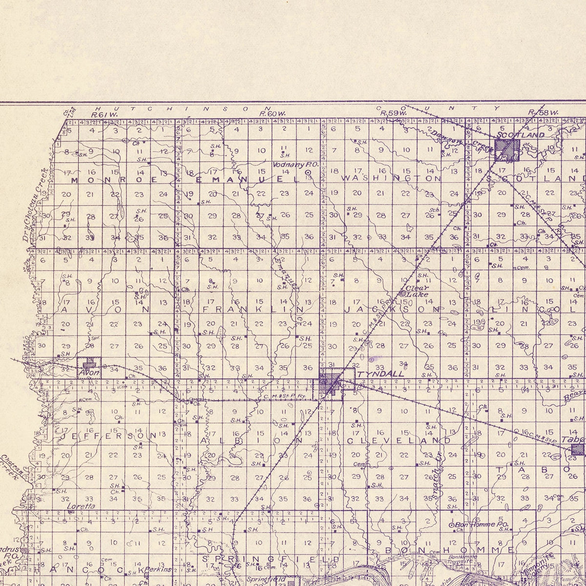 Restored historic details from the 1906 county map of Bon Homme County, South Dakota