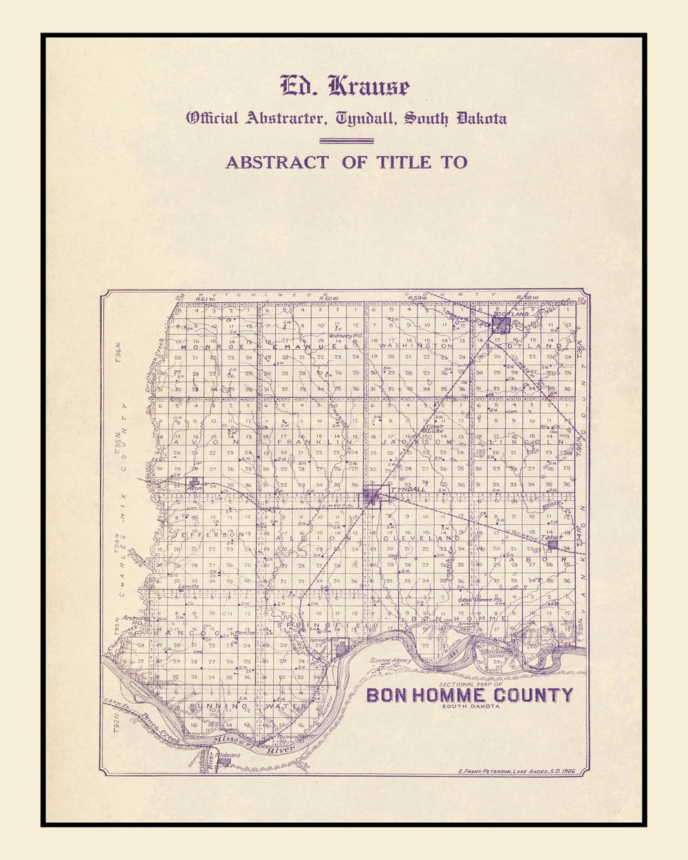 Vintage Map of Bon Homme County, South Dakota 1906 print style example