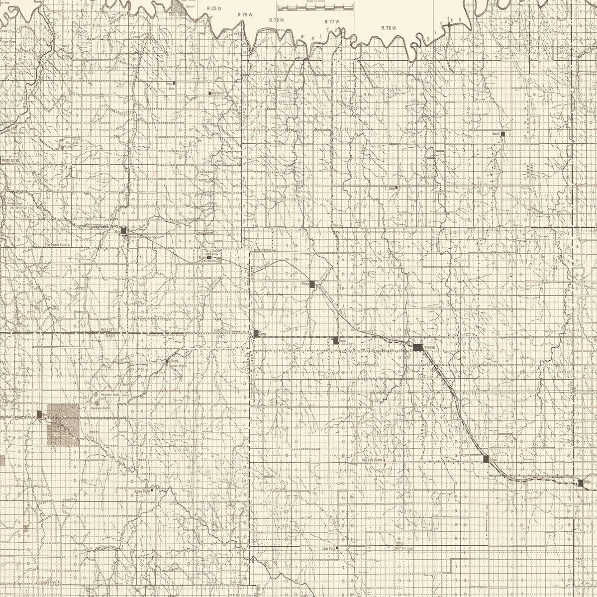 Restored historic details from the 1940 region map of County, South Dakota