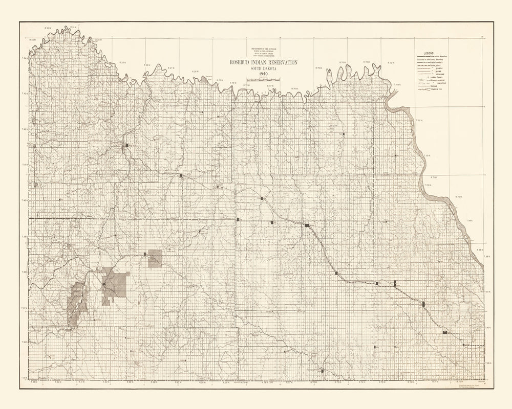Vintage Rosebud Indian Reservation Map 1940 print style example