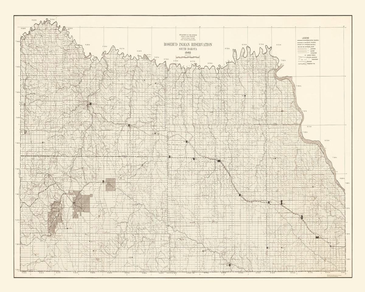 Preview of Vintage Rosebud Indian Reservation Map 1940