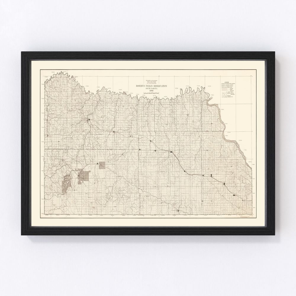 Rosebud Indian Reservation Vintage Map 1940