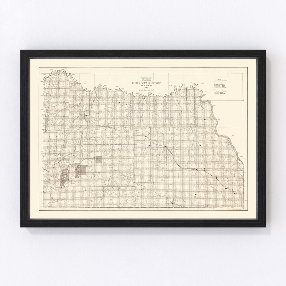 Rosebud Indian Reservation Vintage Map 1940