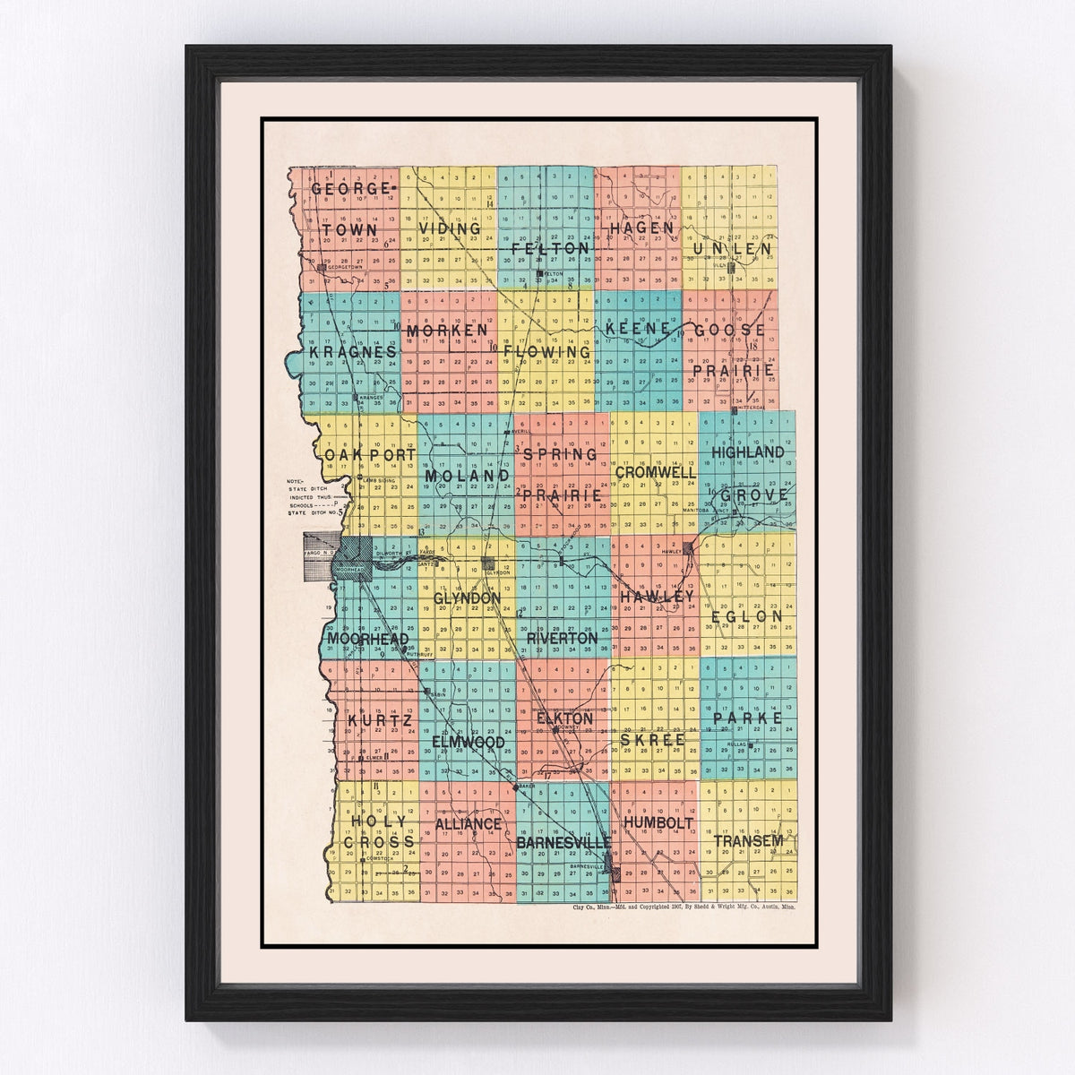 Clay County Vintage Map 1907