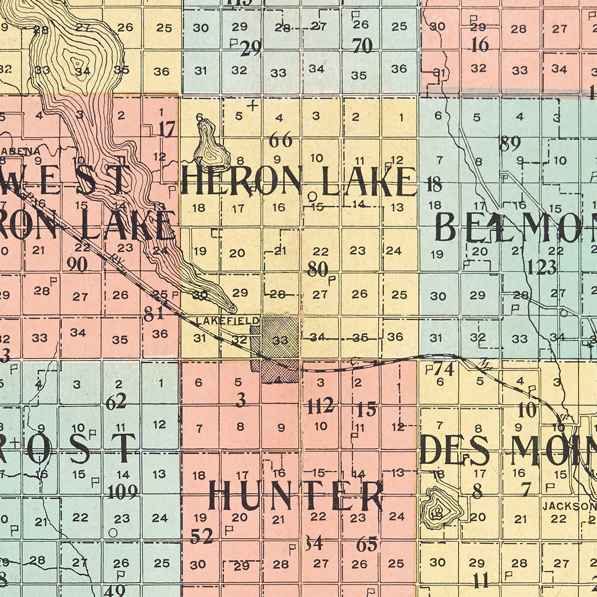 Restored historic details from the 1907 county map of Jackson County, Minnesota
