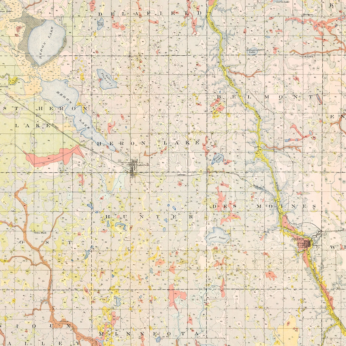 Restored historic details from the 1923 county map of Jackson County, Minnesota