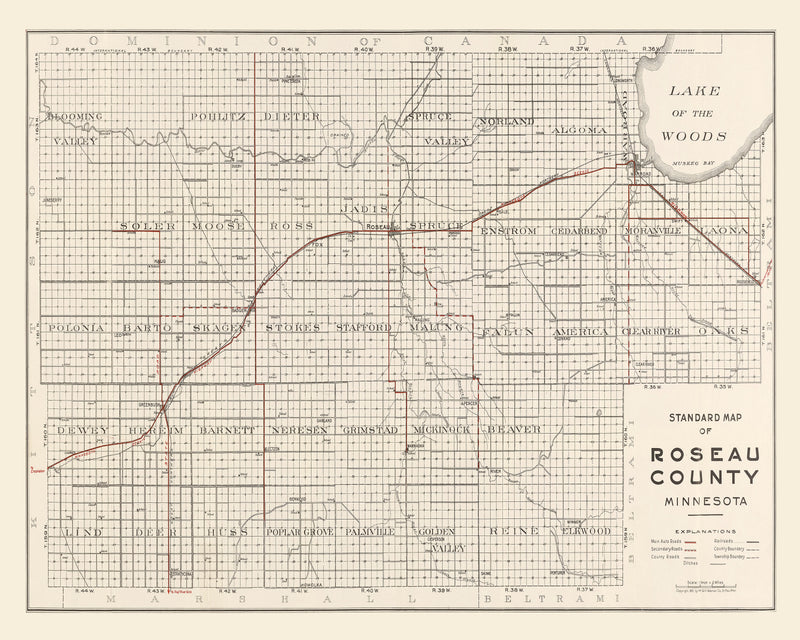 Size comparison using Vintage Map of Roseau County, Minnesota 1921