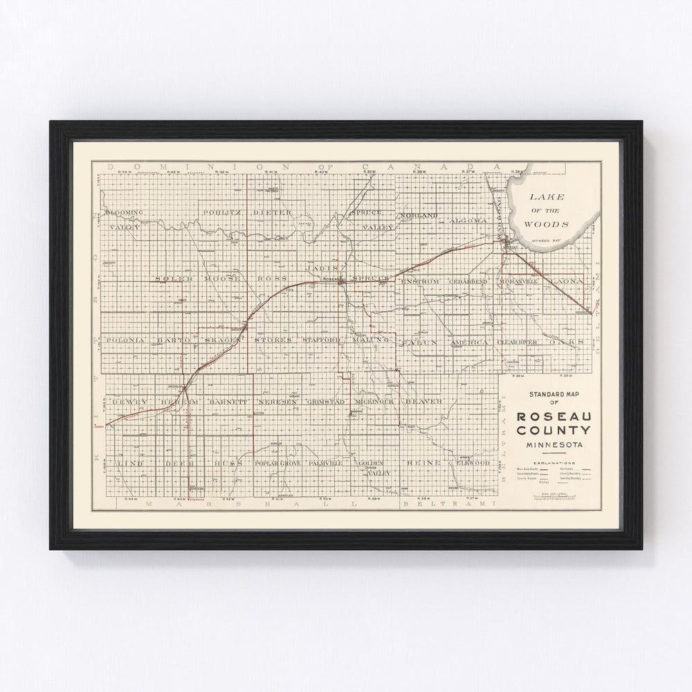 Roseau County Vintage Map 1921