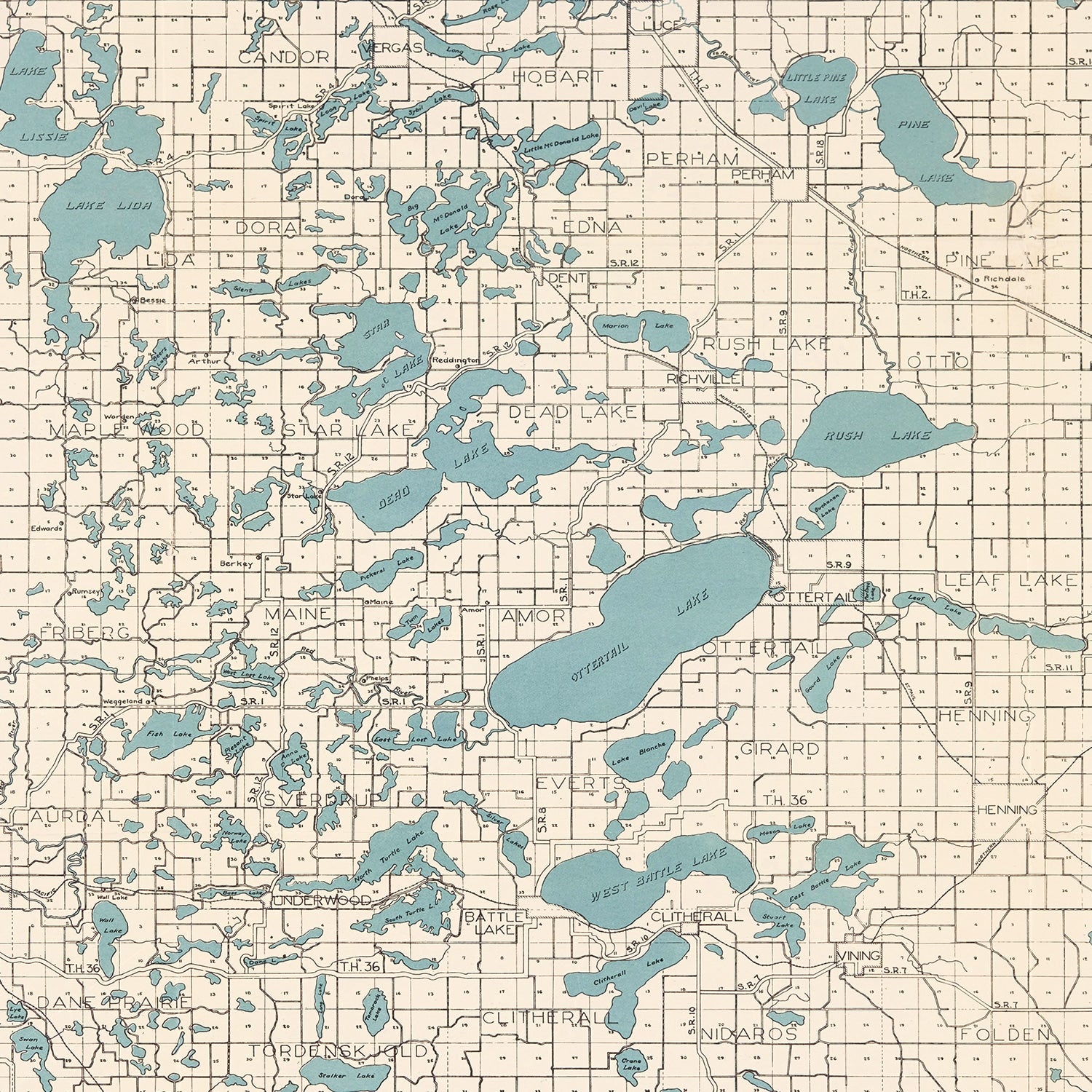 Restored historic details from the 1920 county map of Ottertail County, Minnesota