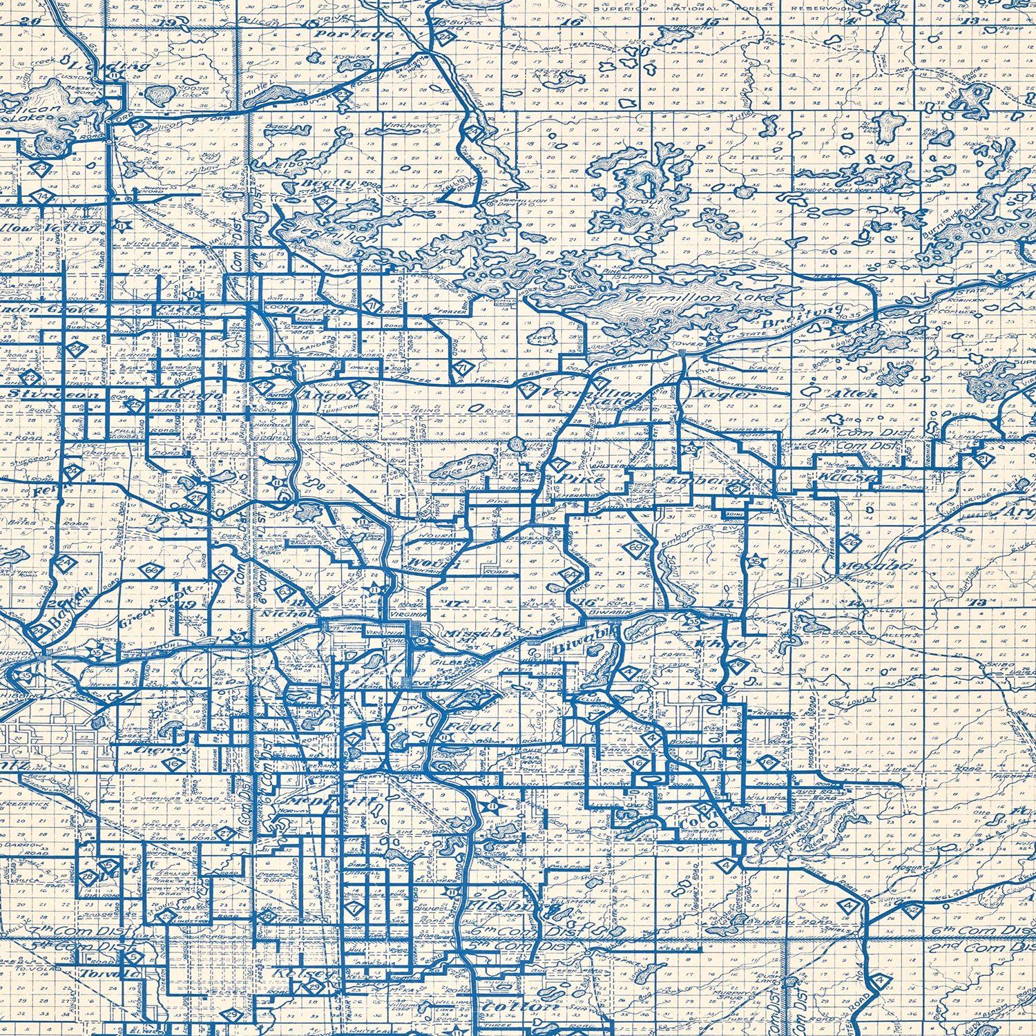 Restored historic details from the 1920 county map of St. Louis County, Minnesota