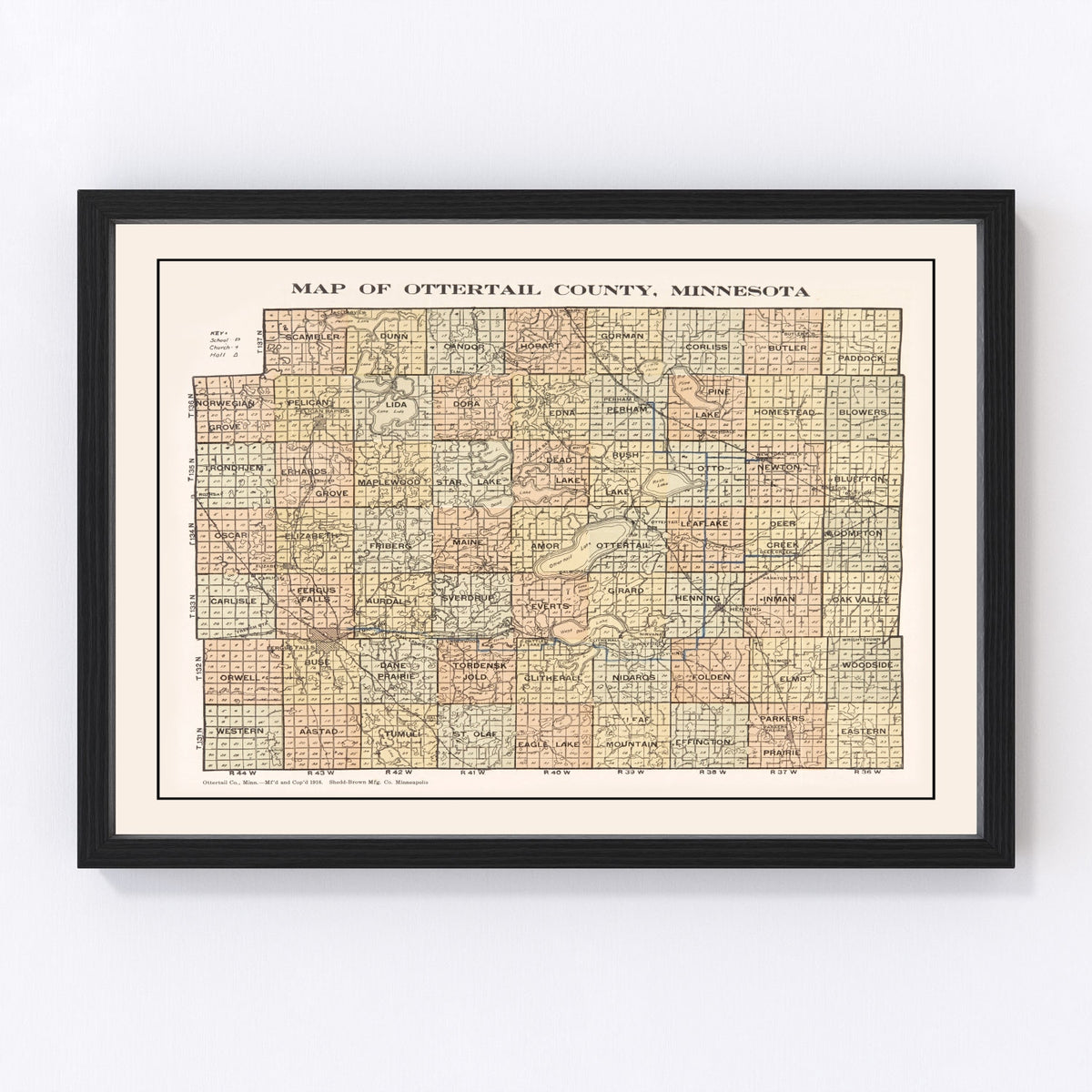 Ottertail County Vintage Map 1916