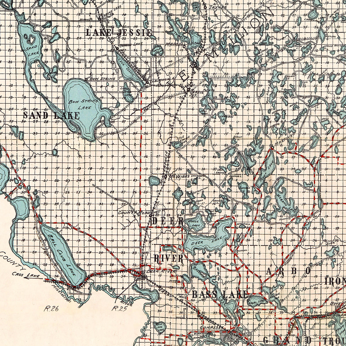 Restored historic details from the 1914 county map of Itasca County, Minnesota