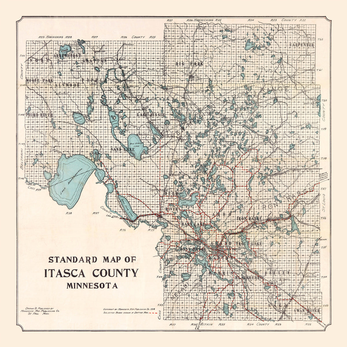 Preview of Vintage Map of Itasca County, Minnesota 1914