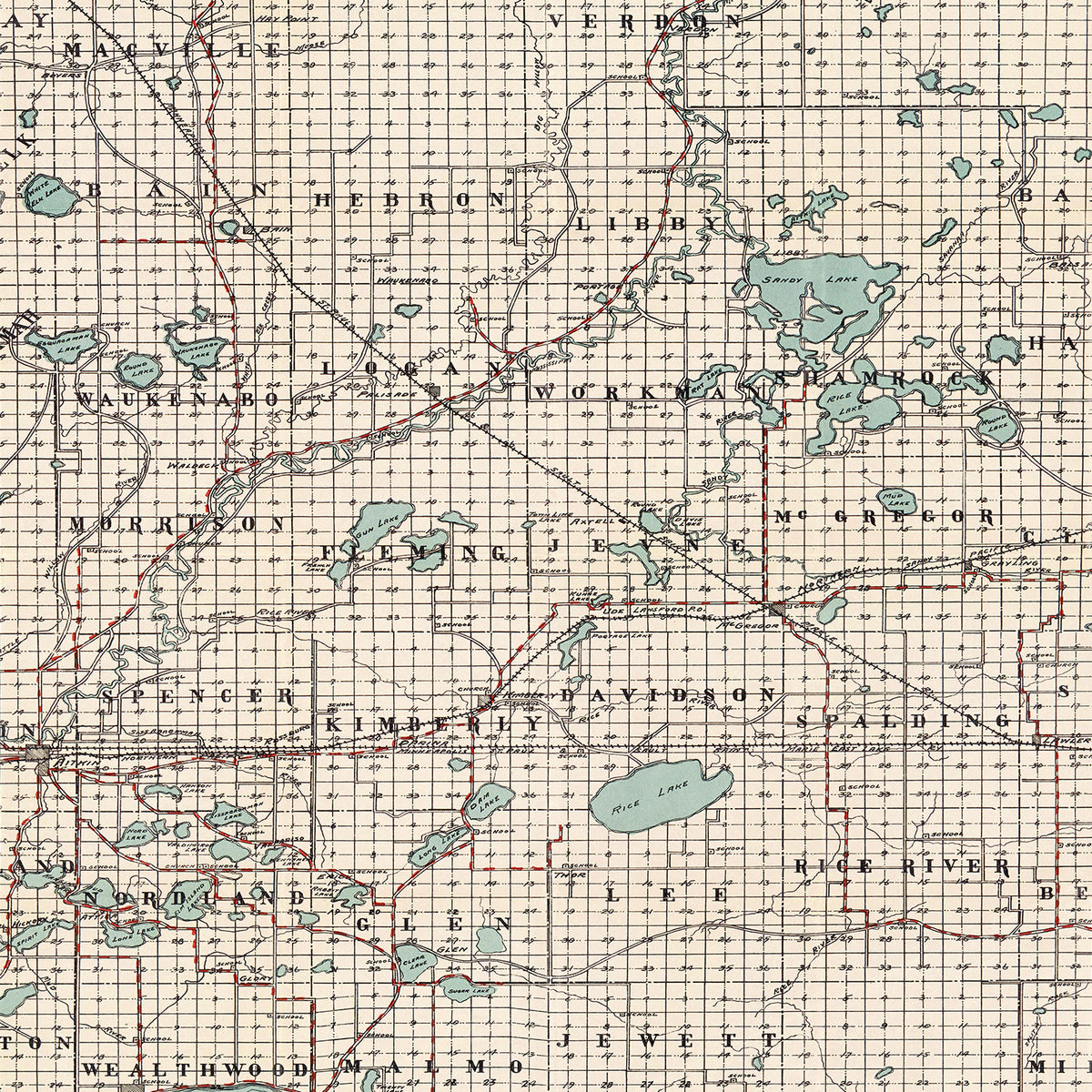 Restored historic details from the 1914 county map of Aitkin County, Minnesota