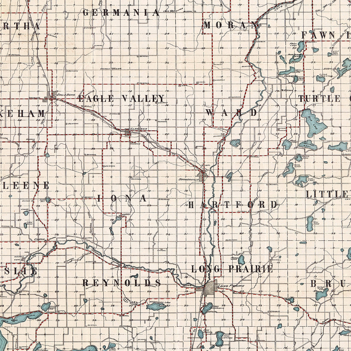 Restored historic details from the 1913 county map of Todd County, Minnesota