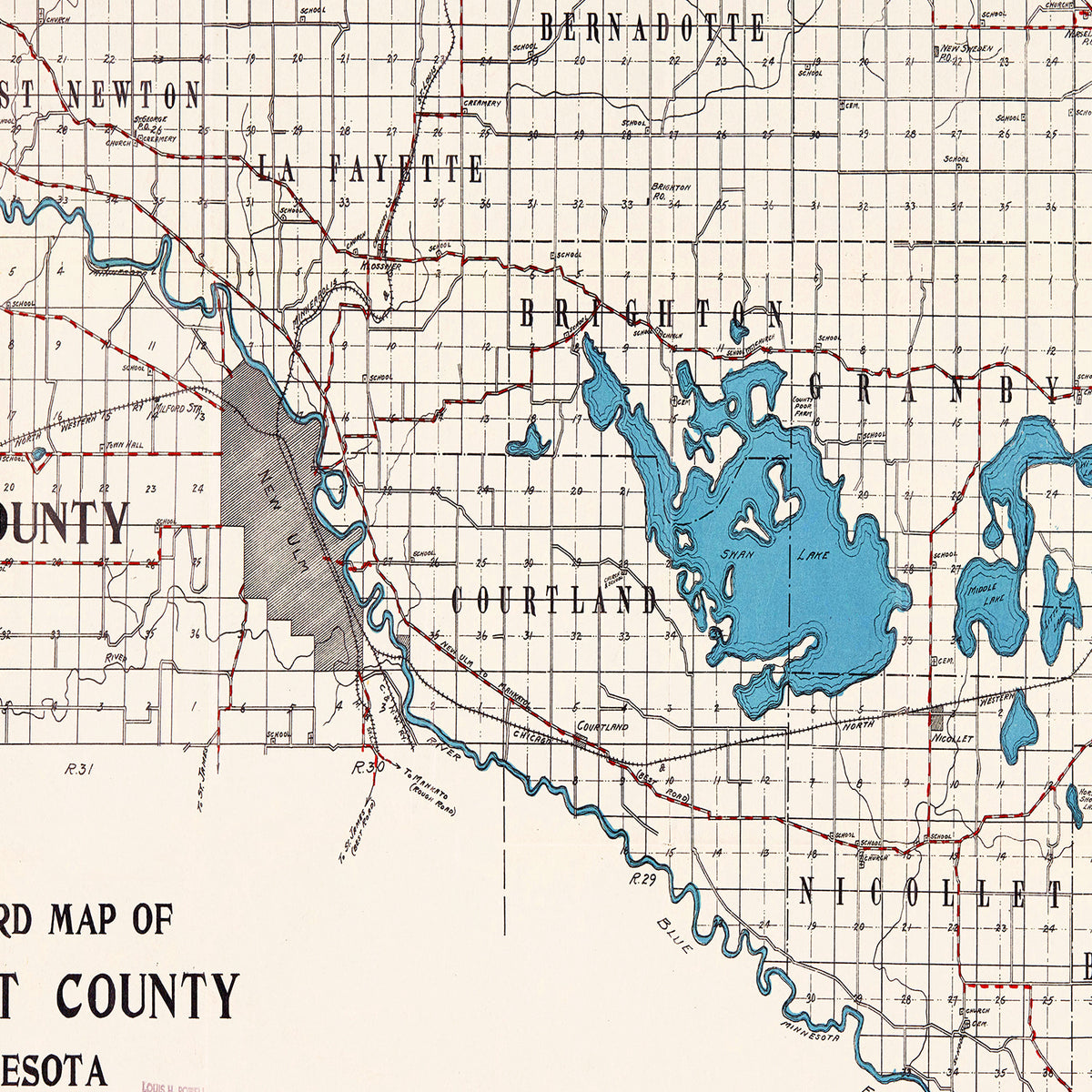 Restored historic details from the 1913 county map of Nicollet County, Minnesota