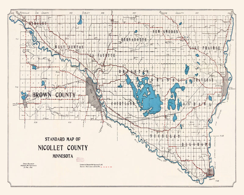 Size comparison using Vintage Map of Nicollet County, Minnesota 1913