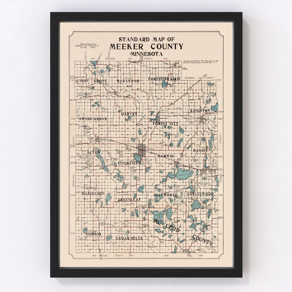 Meeker County Vintage Map 1913