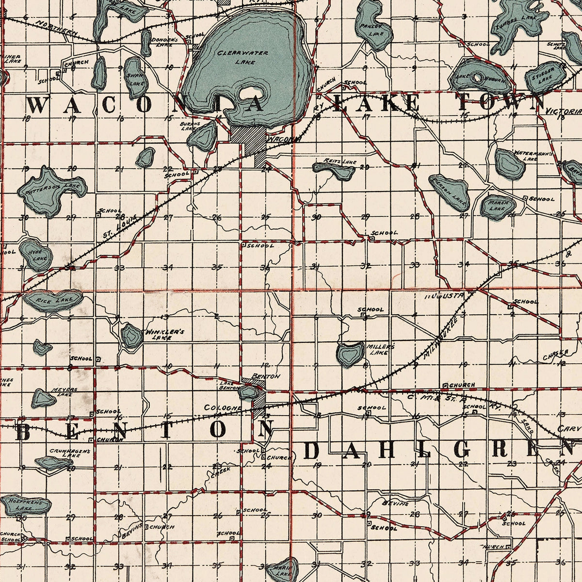 Restored historic details from the 1913 county map of Carver County, Minnesota