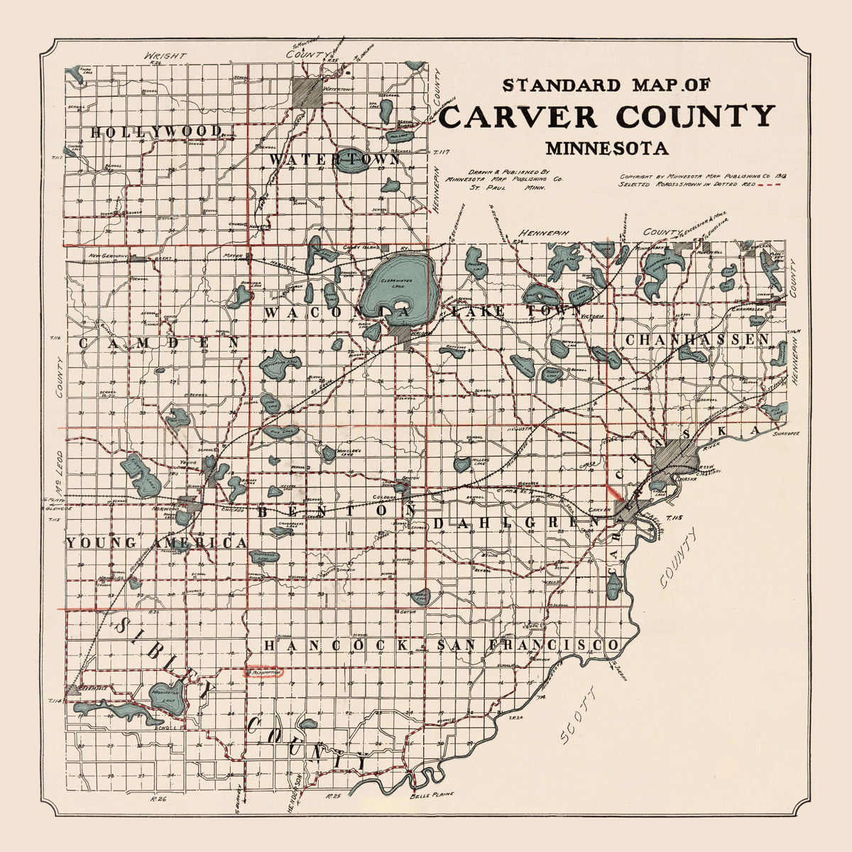 Preview of Vintage Map of Carver County, Minnesota 1913
