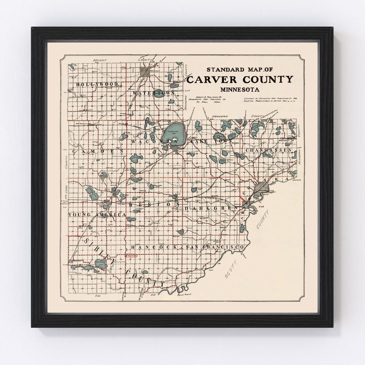 Carver County Vintage Map 1913