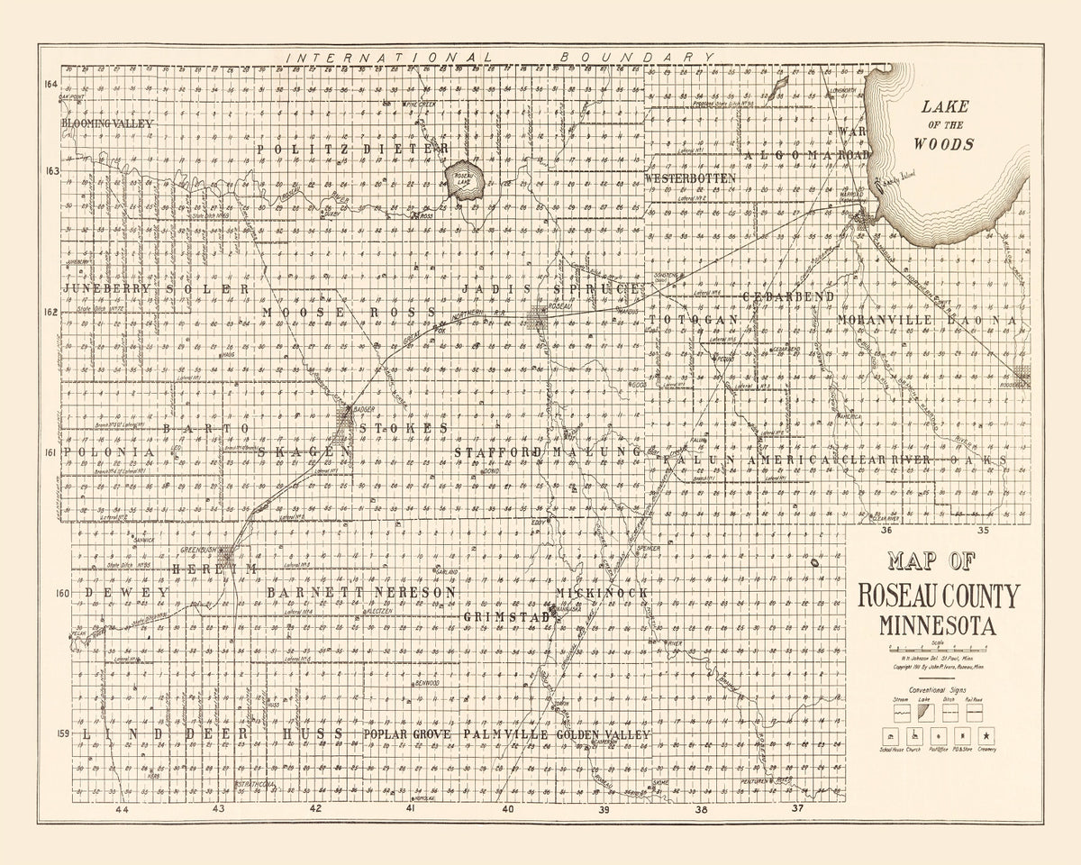 Preview of Vintage Map of Roseau County, Minnesota 1911