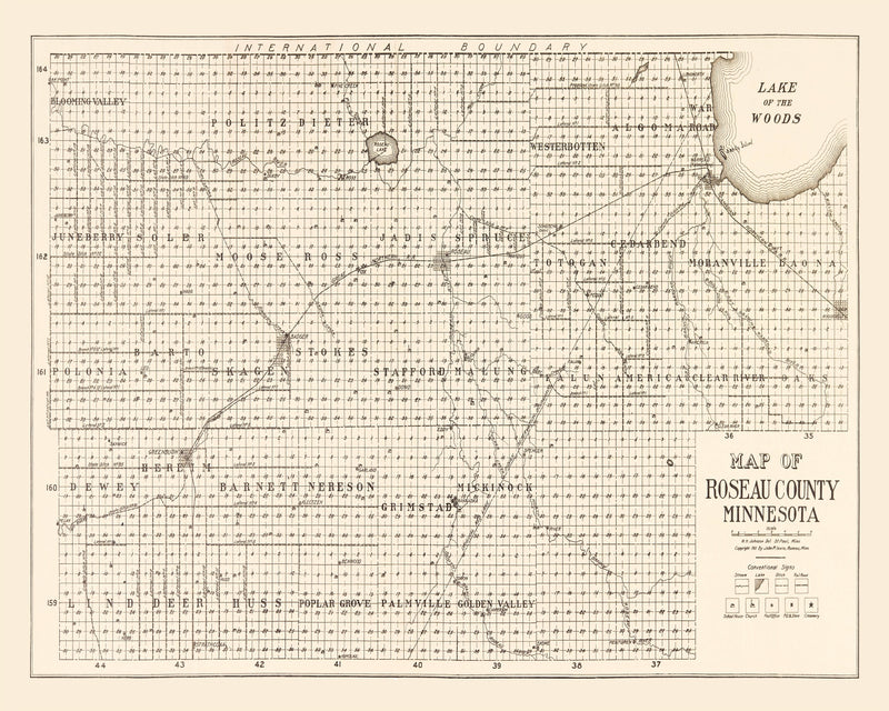 Size comparison using Vintage Map of Roseau County, Minnesota 1911