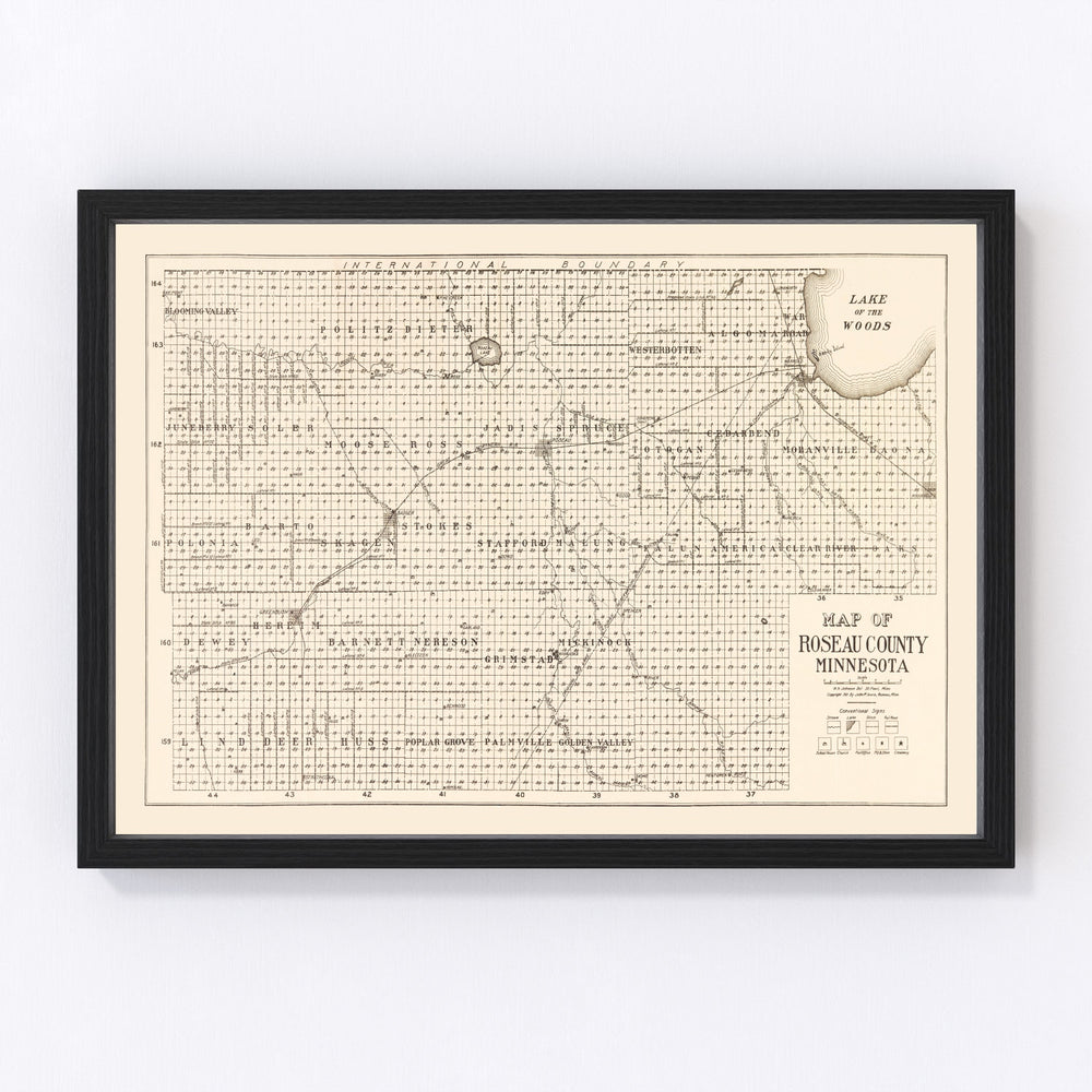 Roseau County Vintage Map 1911