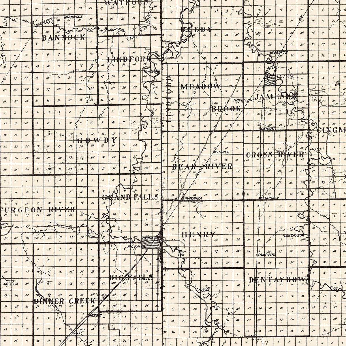 Restored historic details from the 1919 county map of Koochiching County, Minnesota