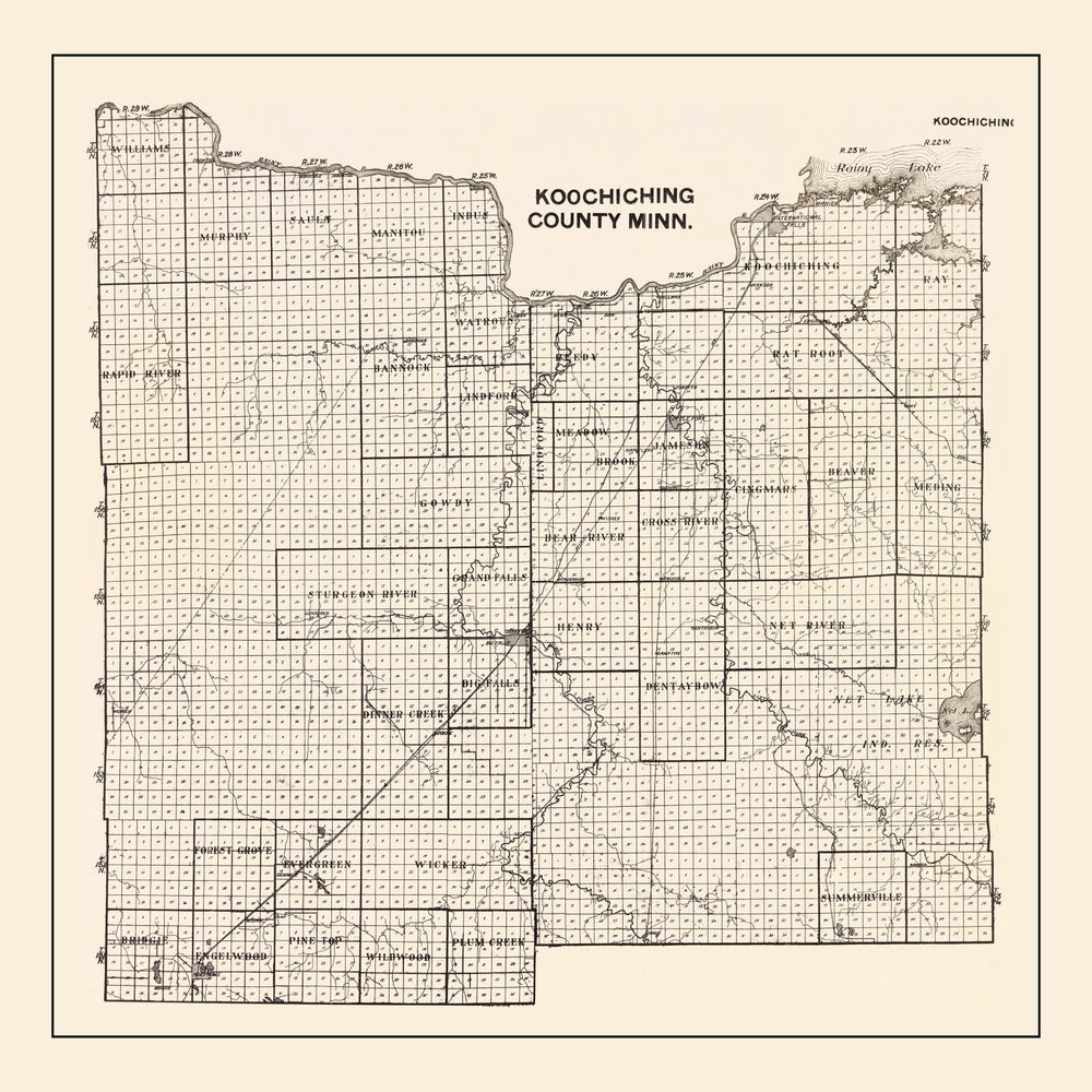 Vintage Map of Koochiching County, Minnesota 1919 print style example