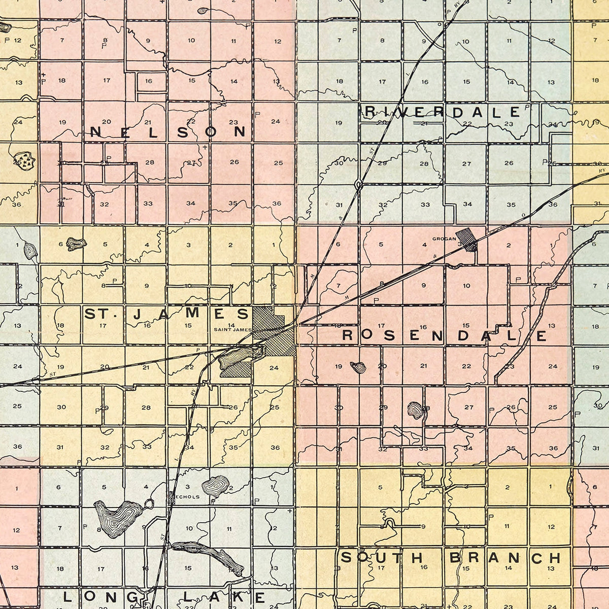 Restored historic details from the 1907 county map of Watonwan County, Minnesota