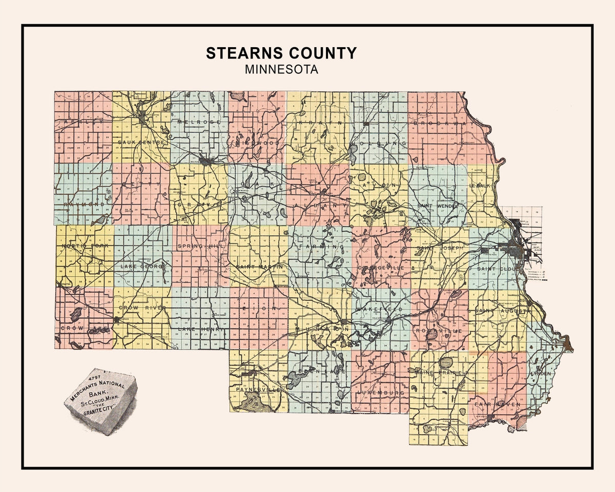 Preview of Vintage Map of Stearns County, Minnesota 1907