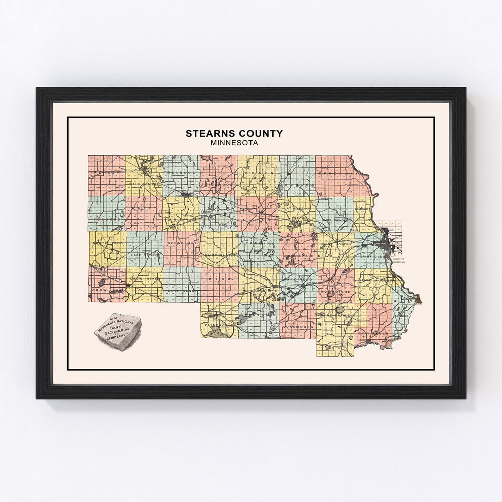 Stearns County Vintage Map 1907