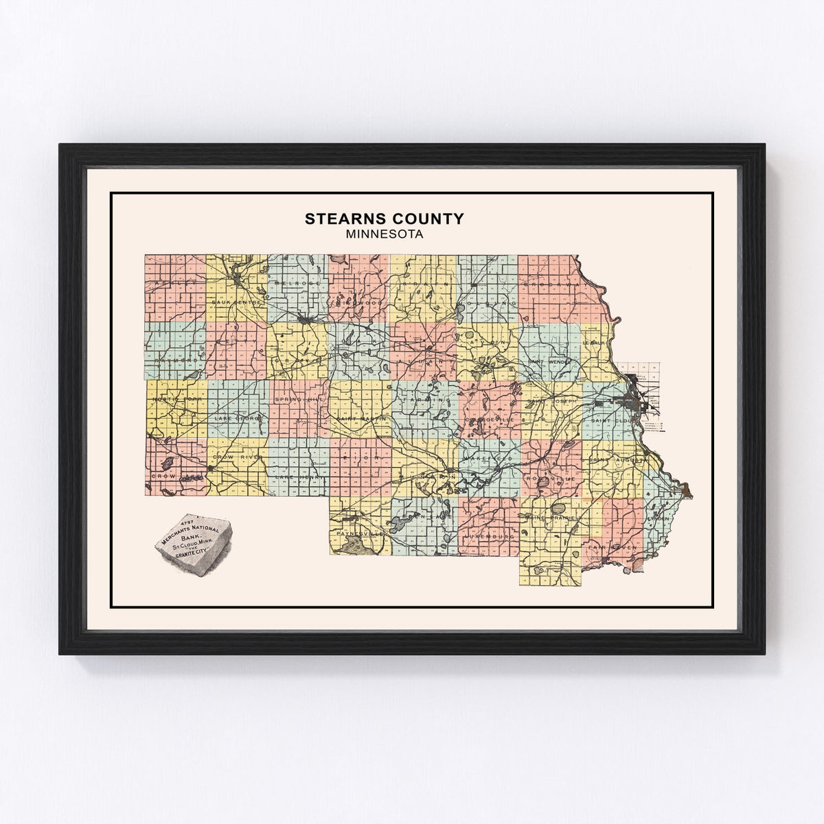 Stearns County Vintage Map 1907