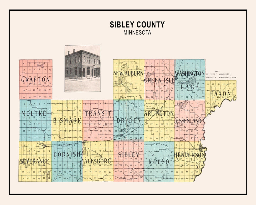 Vintage Map of Sibley County, Minnesota 1907 print style example