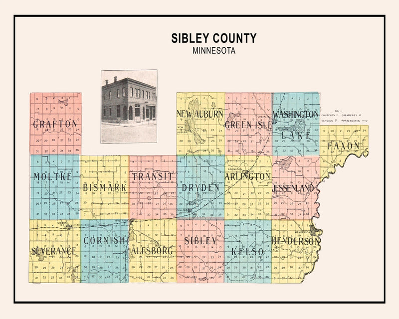 Size comparison using Vintage Map of Sibley County, Minnesota 1907