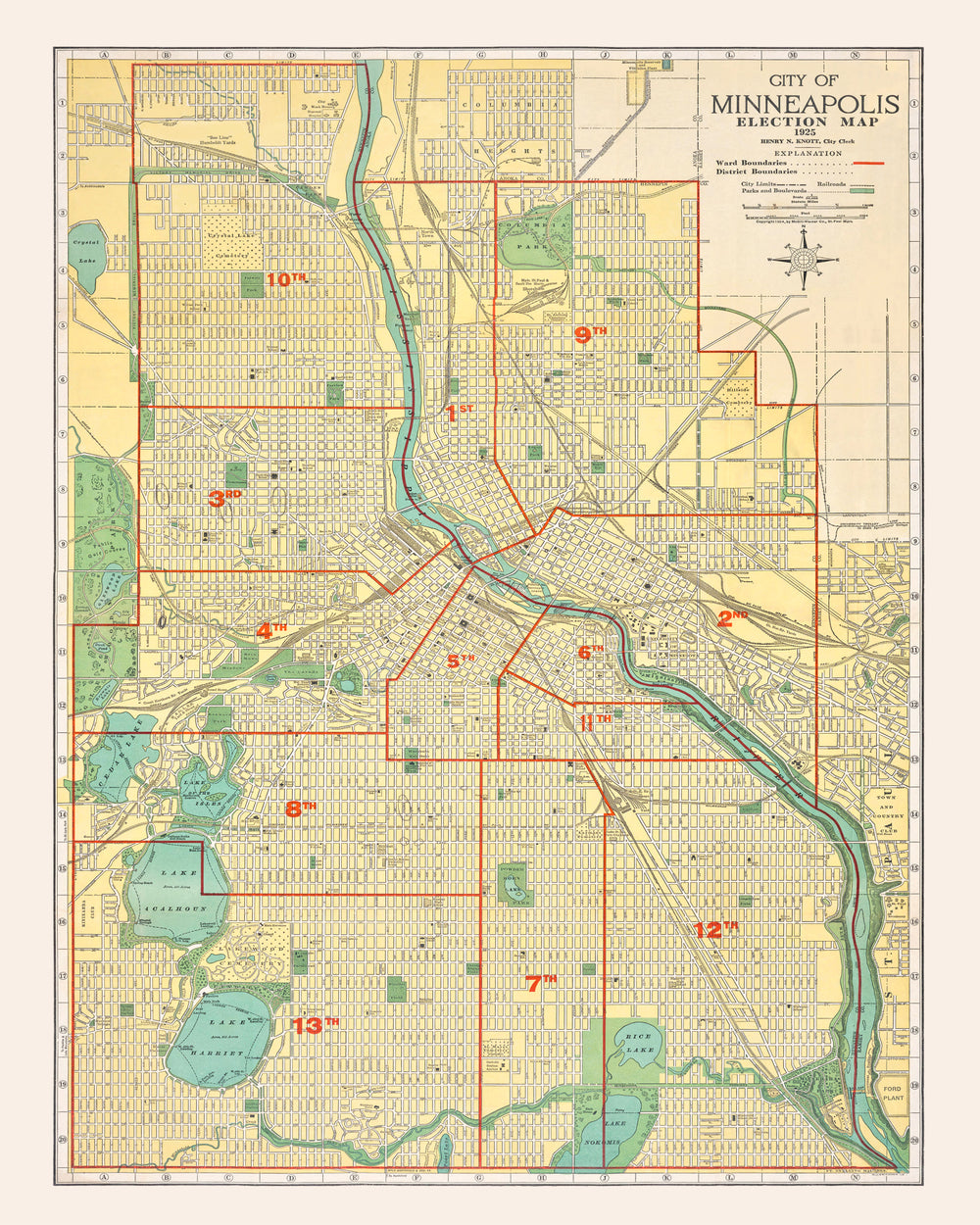 Vintage Map of Minneapolis, Minnesota 1924 print style example