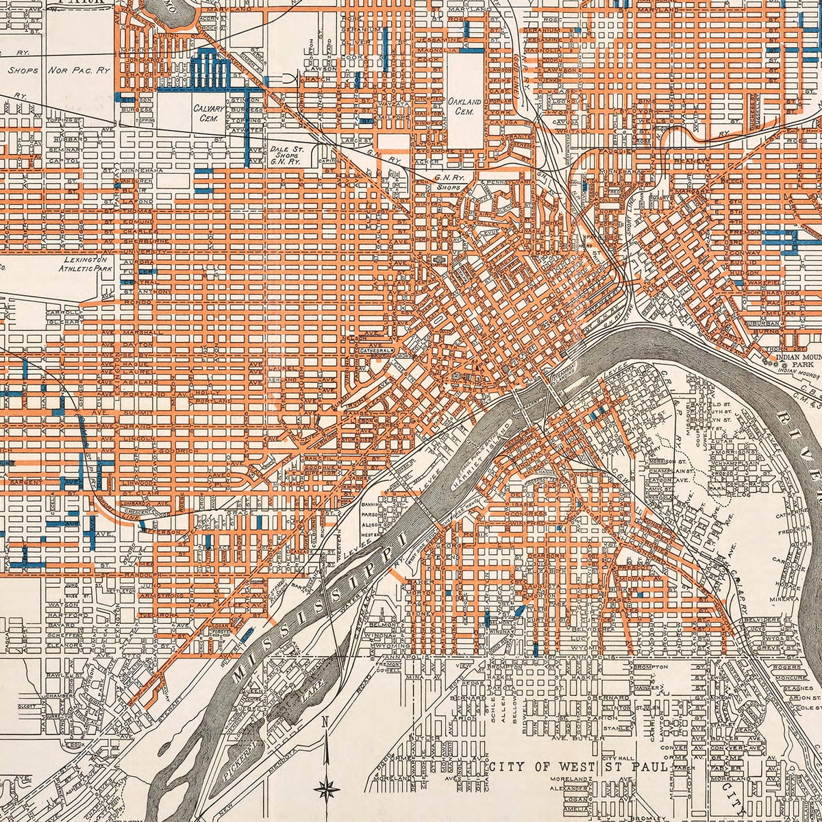 Restored historic details from the 1915 city map of St. Paul, Minnesota