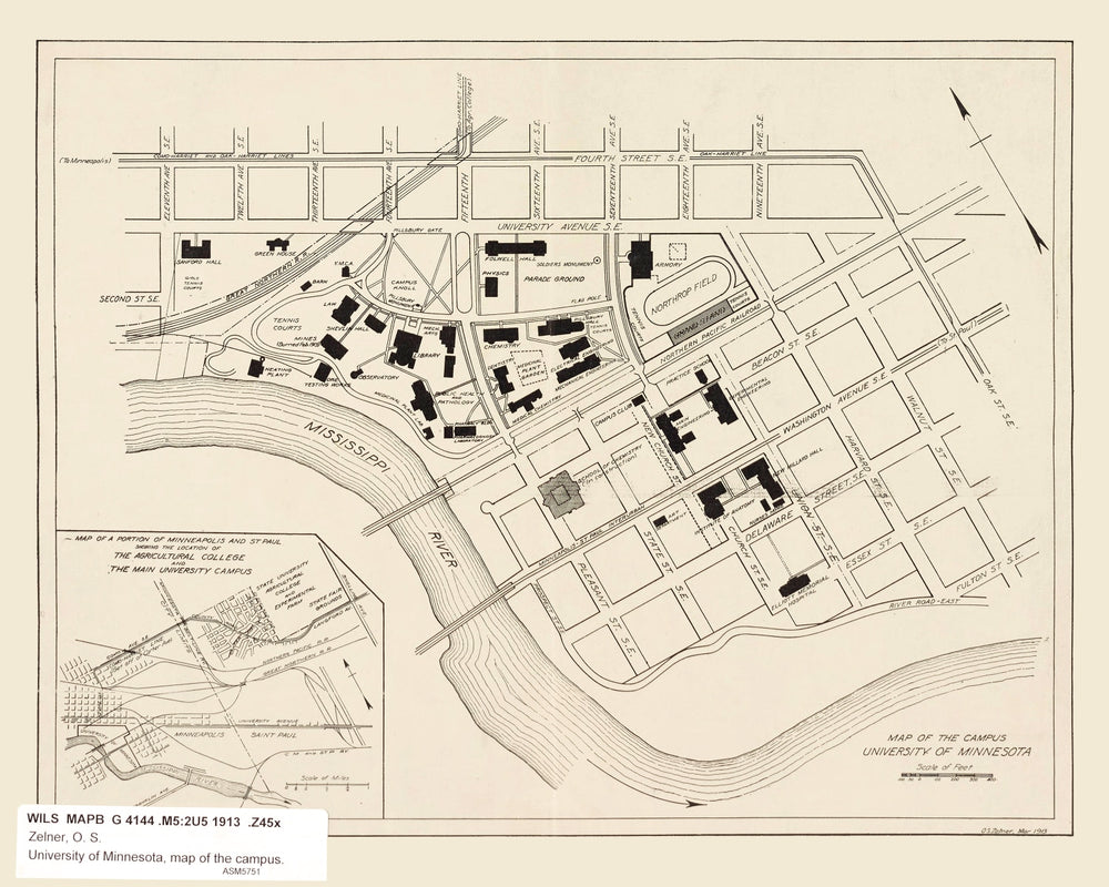 Vintage University of Minnesota Map 1913 print style example