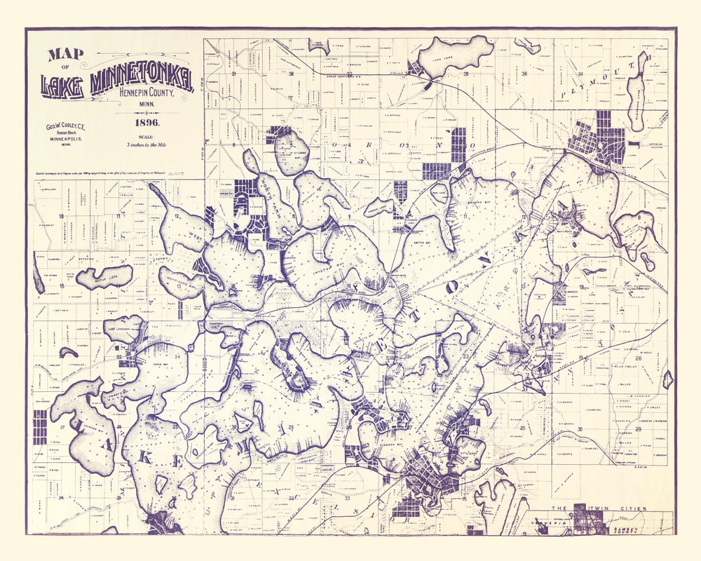 Vintage Map of Lake Minnetonka, Minnesota 1896 print style example