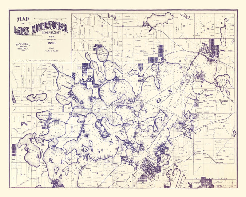 Size comparison using Vintage Map of Lake Minnetonka, Minnesota 1896