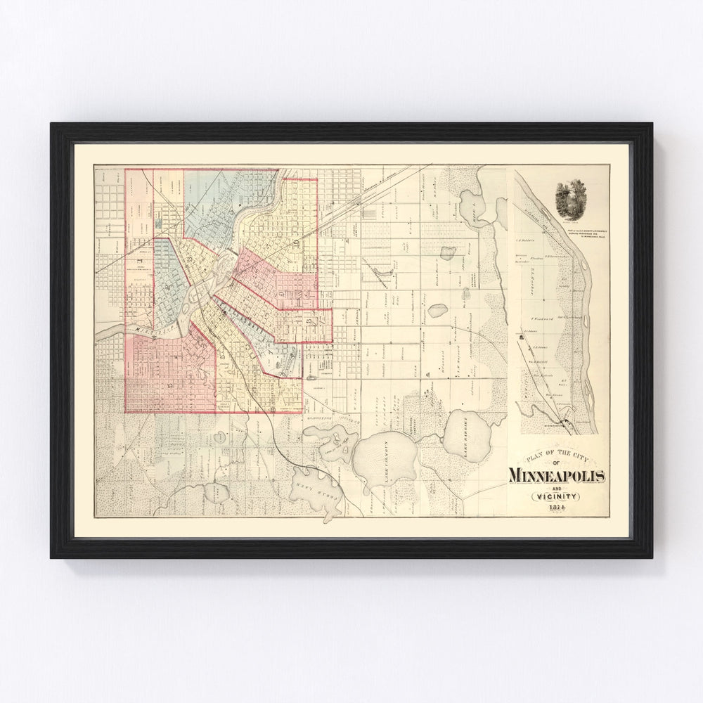 Minneapolis Vintage Map 1874