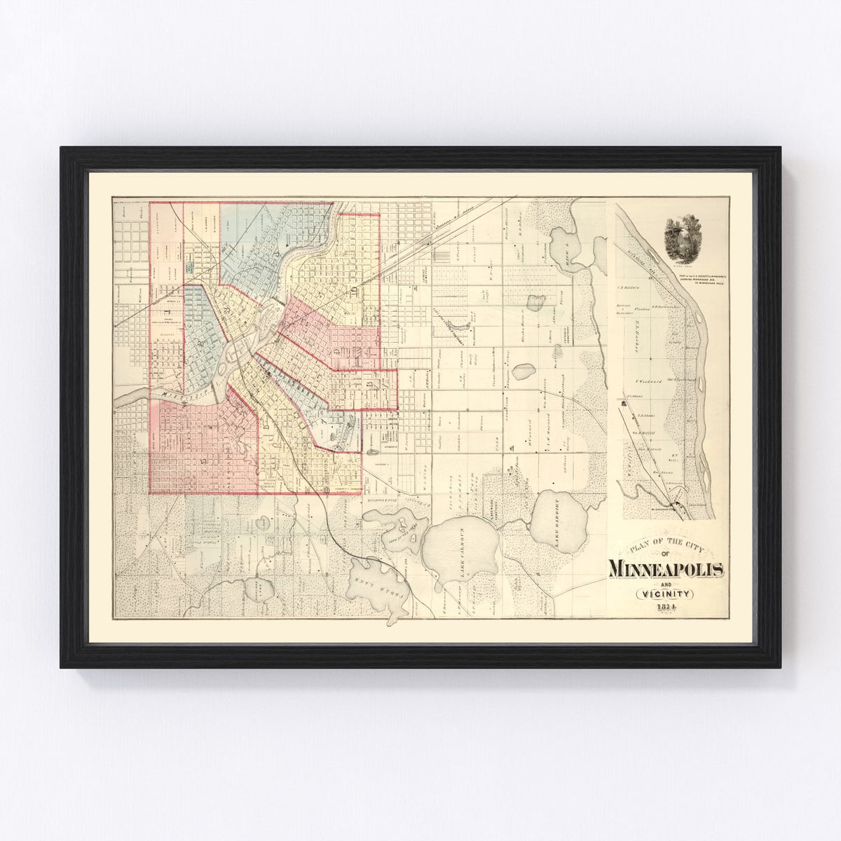 Minneapolis Vintage Map 1874