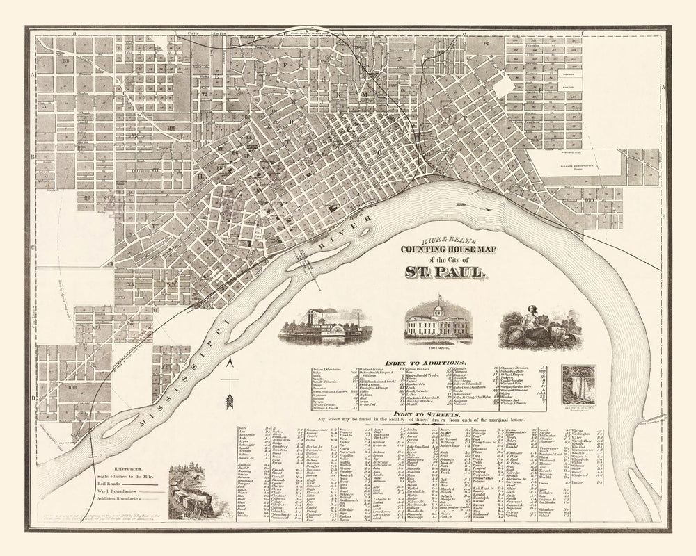 Vintage Map of St. Paul, Minnesota 1869 print style example